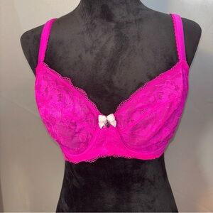 Victoria's Secret Unlined Demi Dream Angel Fuchsia Pink Lace Bra 38DD